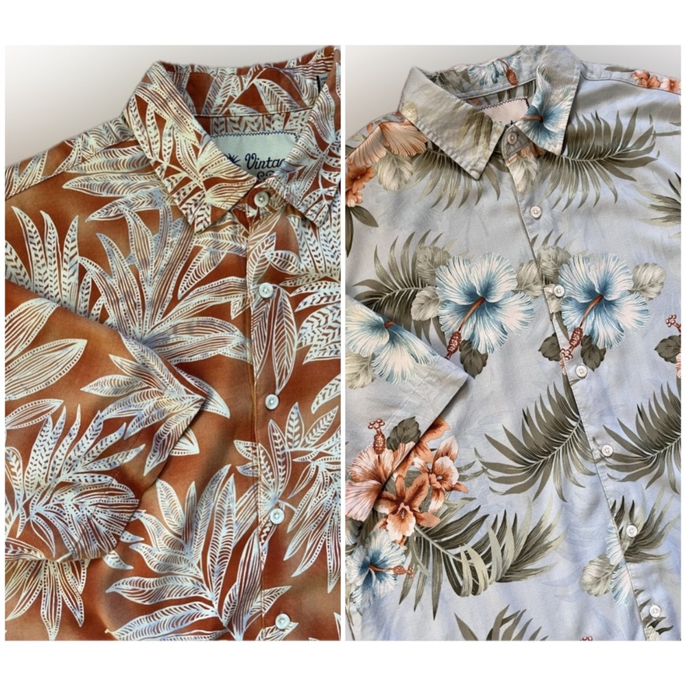 Bundle lot Vintage Silk Men's Tropical Print silk‎ blend Shirts men’s size Large